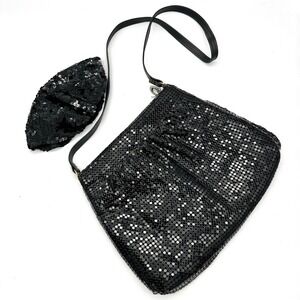 Mesh Evening Bag Clutch Purse with Matching sequin hair‎ cap Black